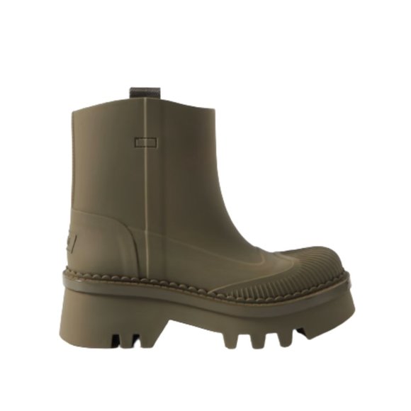 NWOB Chloe Raina Rain Boots Booties Womens 41 Grape Leaf Green Rubber Chunky NEW - Picture 15 of 15